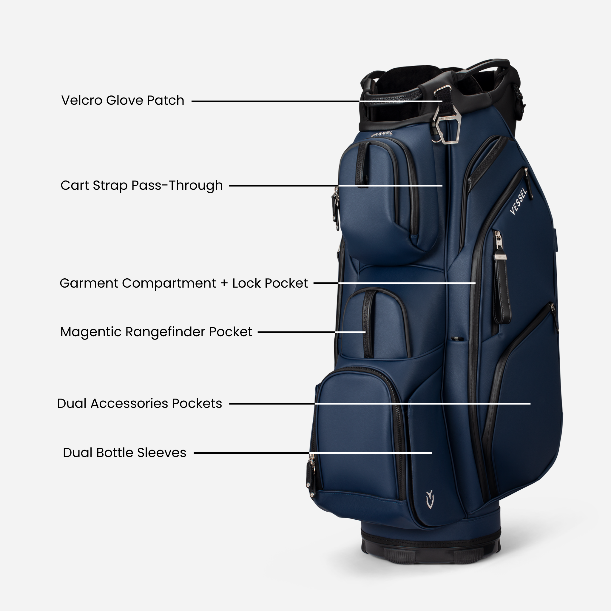 VESSEL Lux Pro Cart II in white – premium golf cart bag