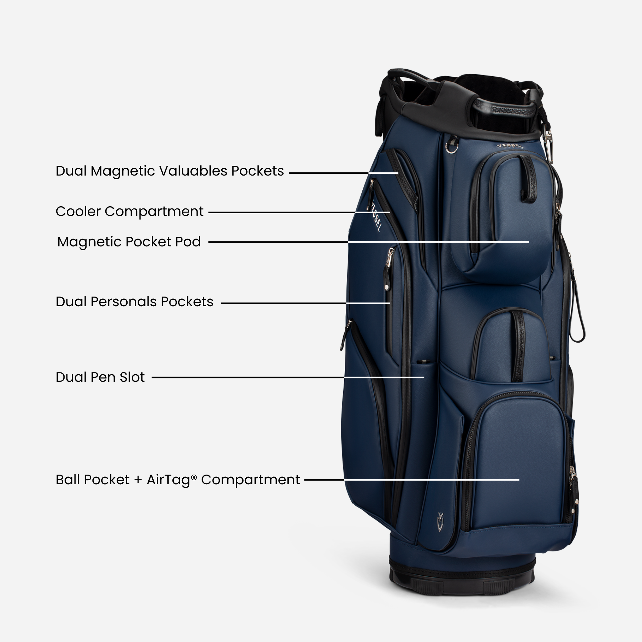VESSEL Lux Pro Cart II in white – premium golf cart bag